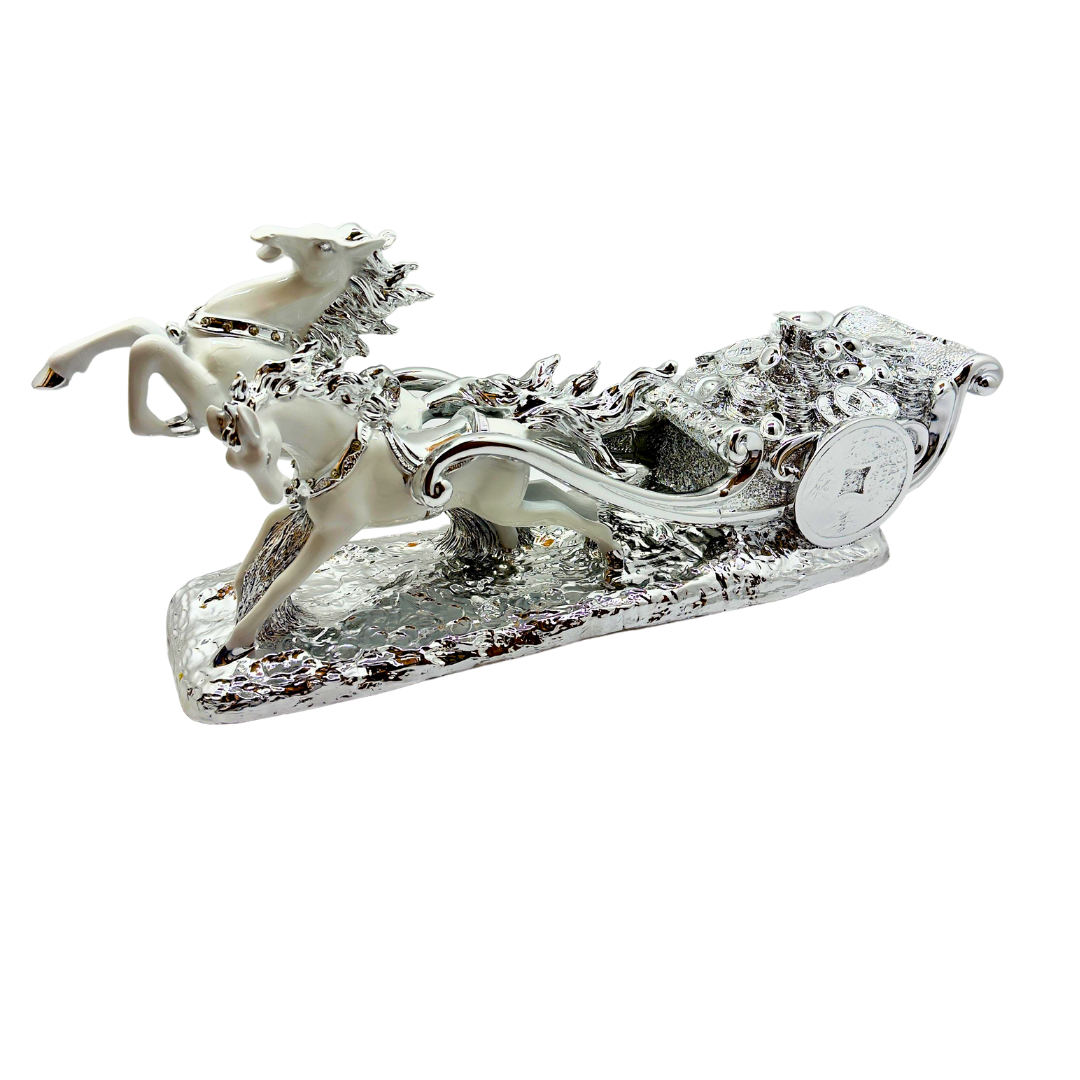 figura caballo carroza - color plata blanco en resina 27 x 62 cms Ref: SA2022