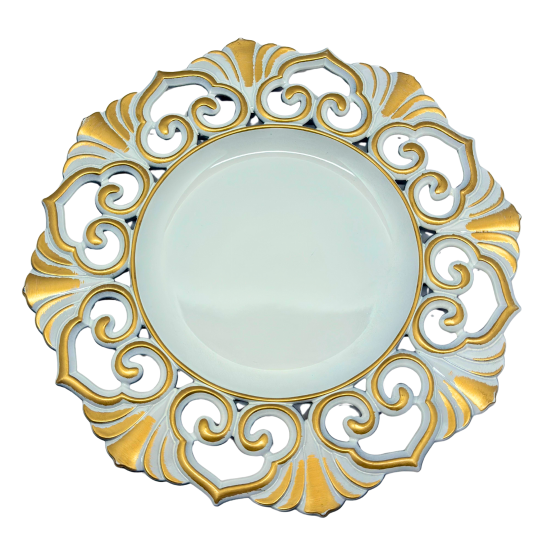 plato base blanco dorado 33 x 33 cms Ref: SA1209-02