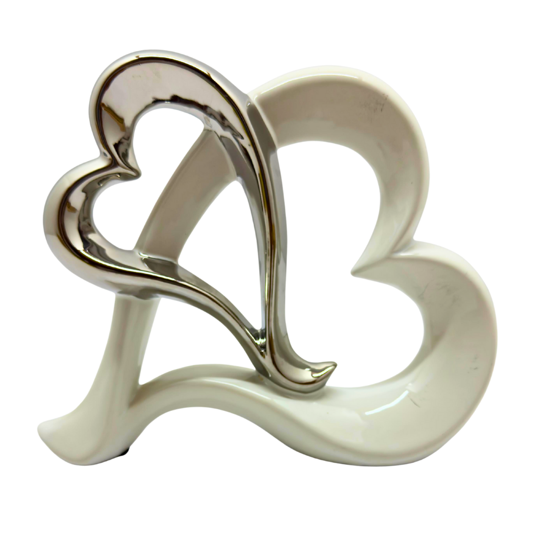 corazon centro de mesa blanco plateado - 19 cms x 22 cms SA2503-330