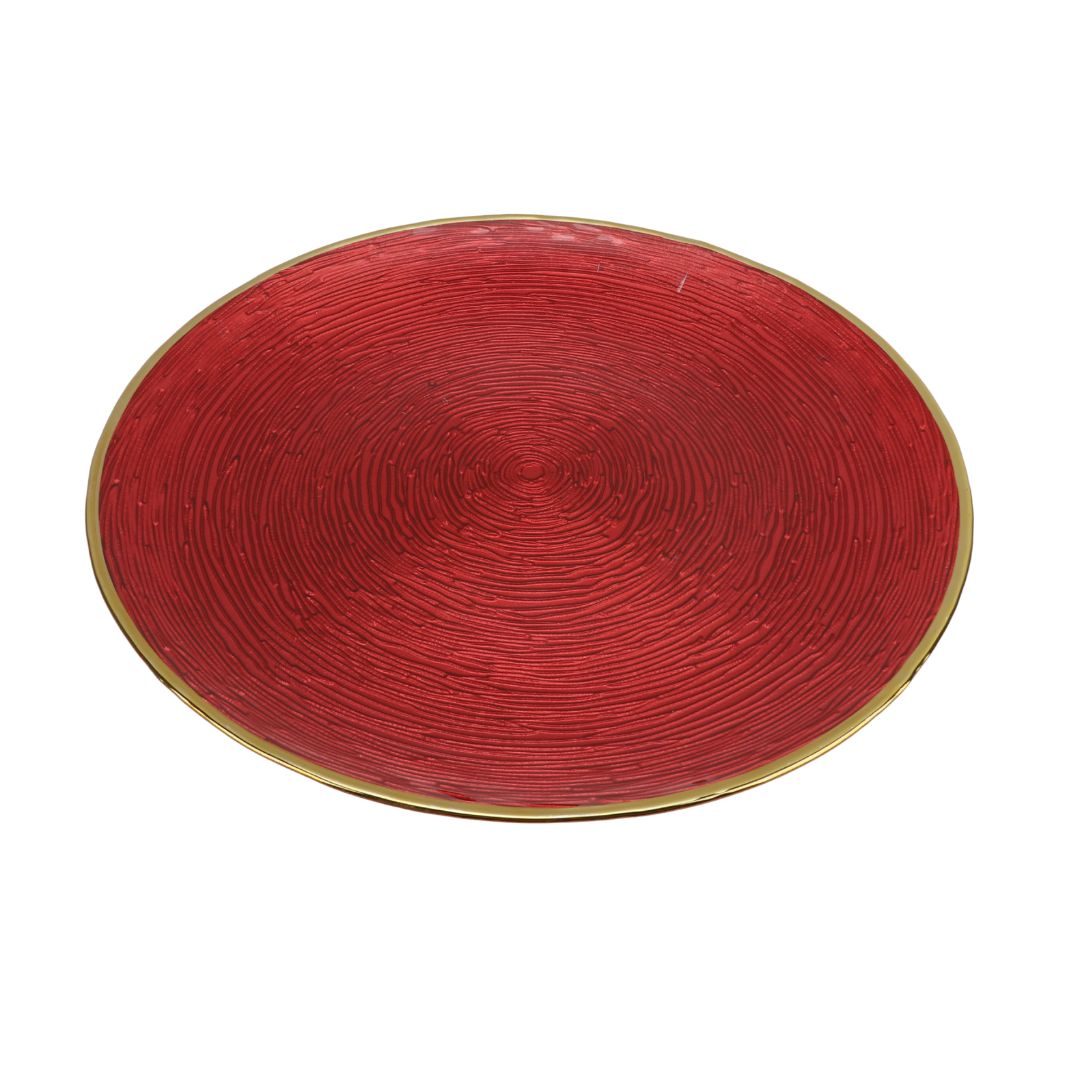 Plato de Vidrio Rojo Dorado de 32.5 cm ref: US0322-152