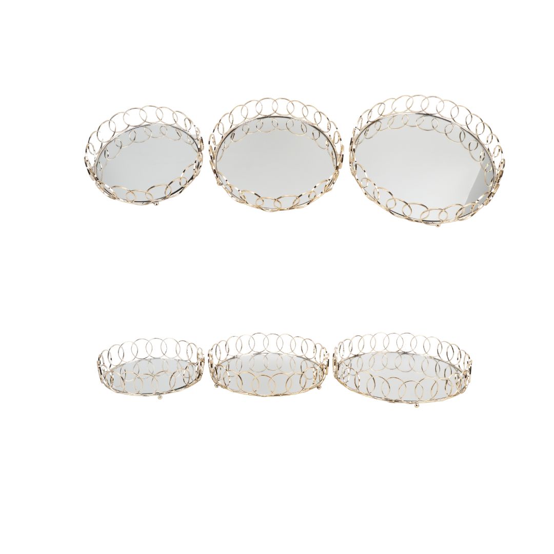 bandeja metálica dorada con espejo ref: JX-386G-G 36 cms de diametro