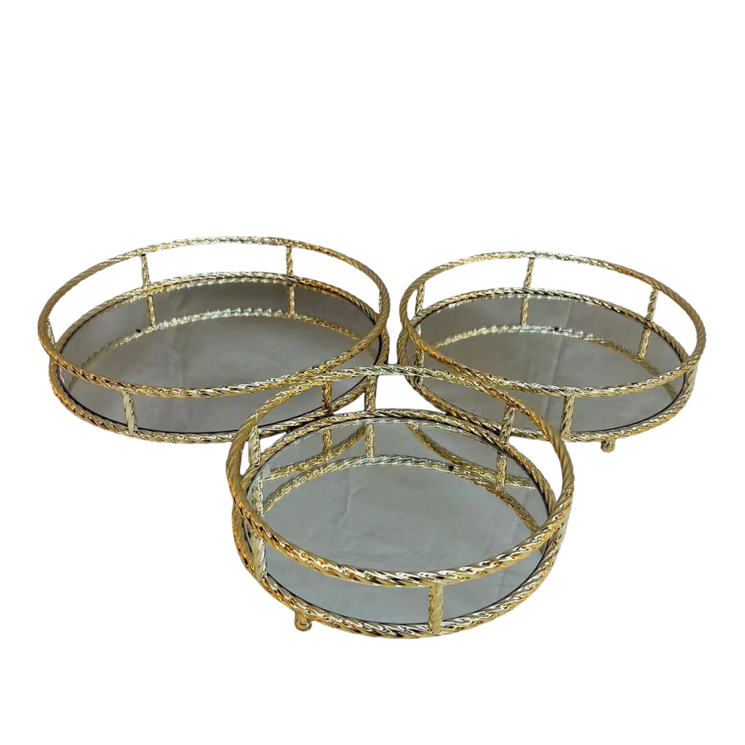 Bandeja Metálica con Espejo Dorado Unidad ref: JX-175-G 36 cms de diametro
