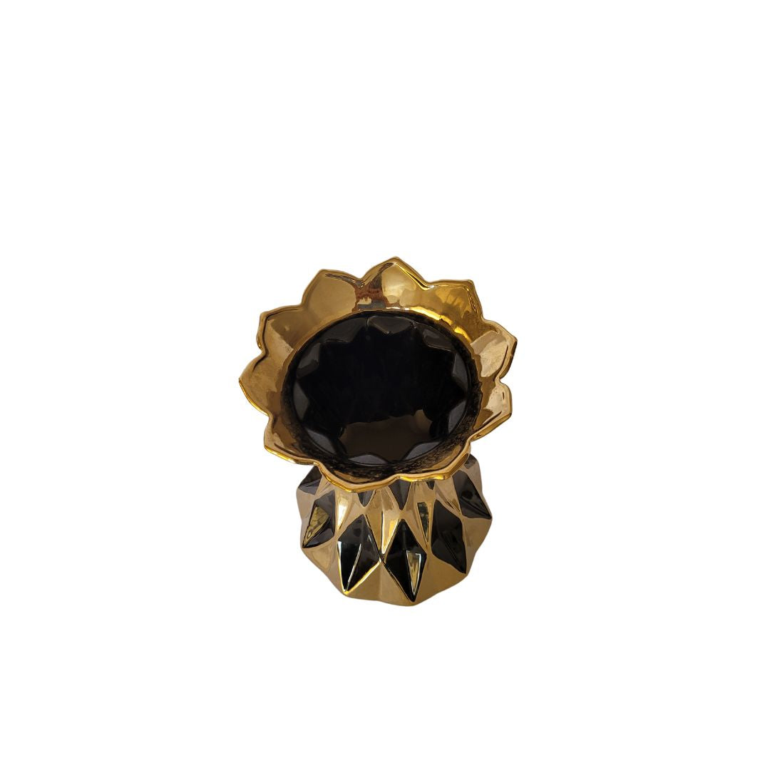 florero negro dorado boca floreada ref: 191202A 42 de alto x 22 de ancho cms