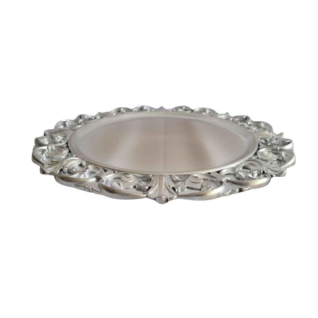 Plato Decorativo de Pasta de 35 cm color plateado, Elegancia y Versatilidad en tu Hogar ref:US0323-11