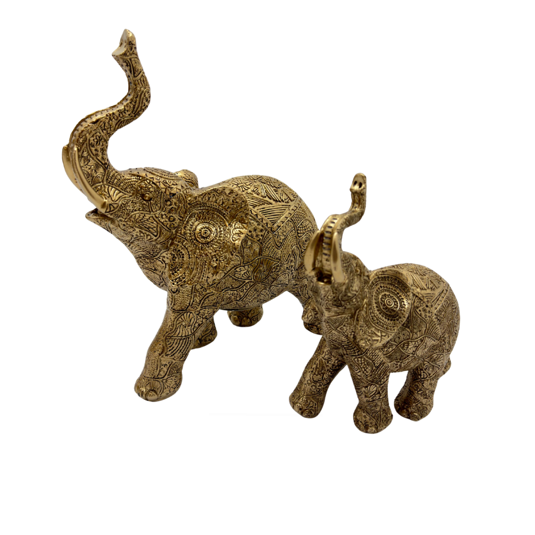 juego de elefantes - color dorado en resina 27.5 x 25 cms - 19.5 x 14 cms Ref: SA2503-547
