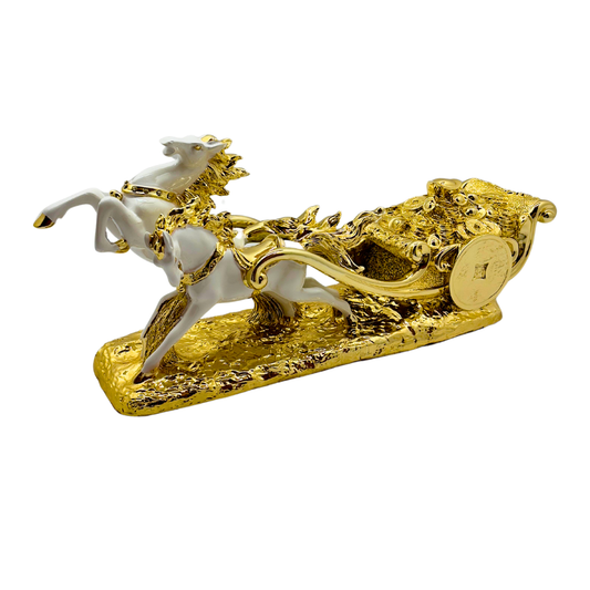 figura caballo carroza - color dorado blanco en resina 27 x 62 cms Ref: SA2021