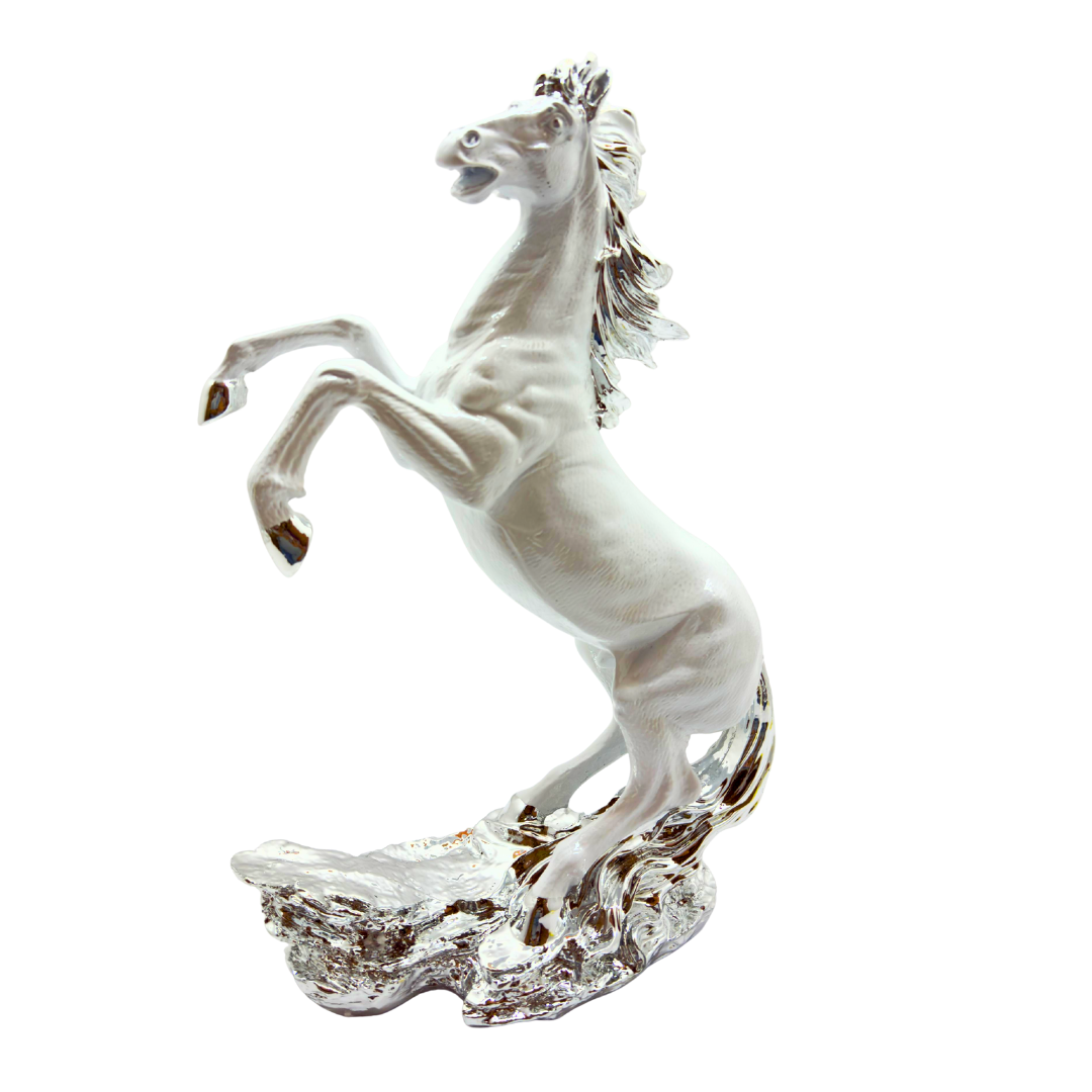 caballo blanco plateado en resina 52 x 33 cms Ref: SA2503-148