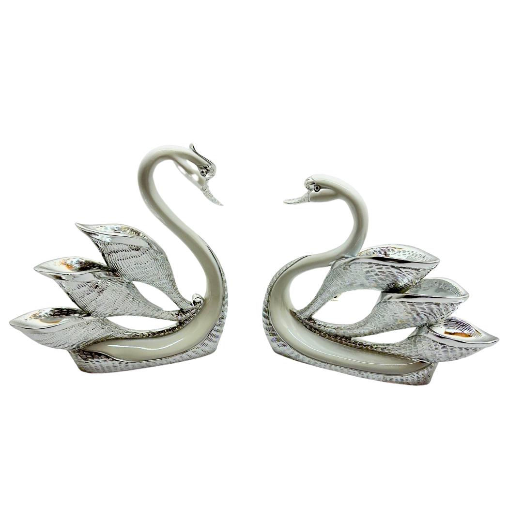 pareja de cisnes - color : plata - blanco 26 x 25 cms Ref: SA2028