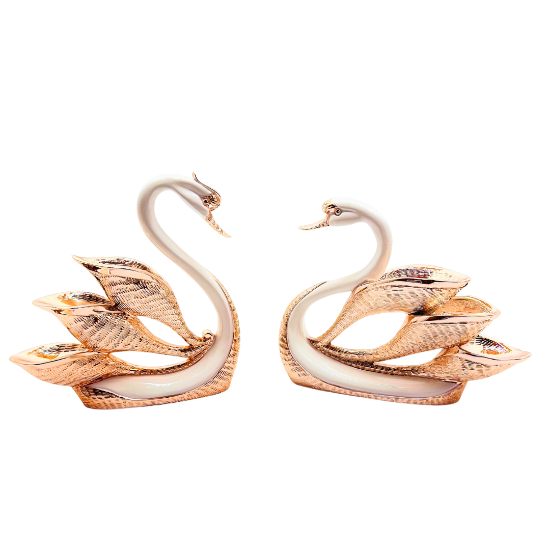 pareja de cisnes - color : palo de rosa - blanco 36 x 25 cms Ref: SA2029