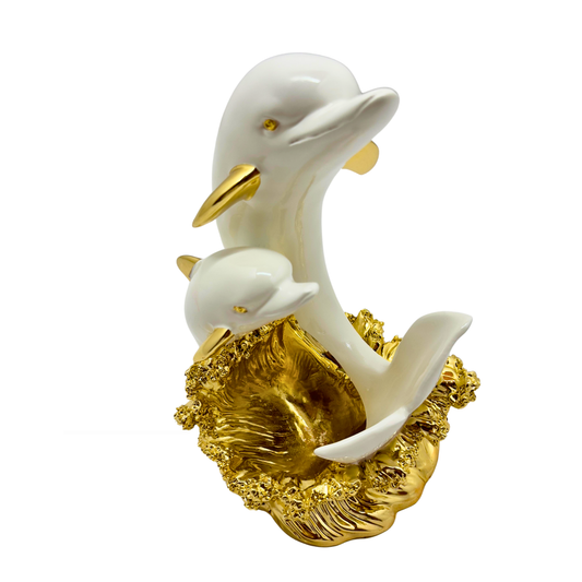 pareja de delfines - color: dorado blanco 26 x 16 cms Ref: SA2012