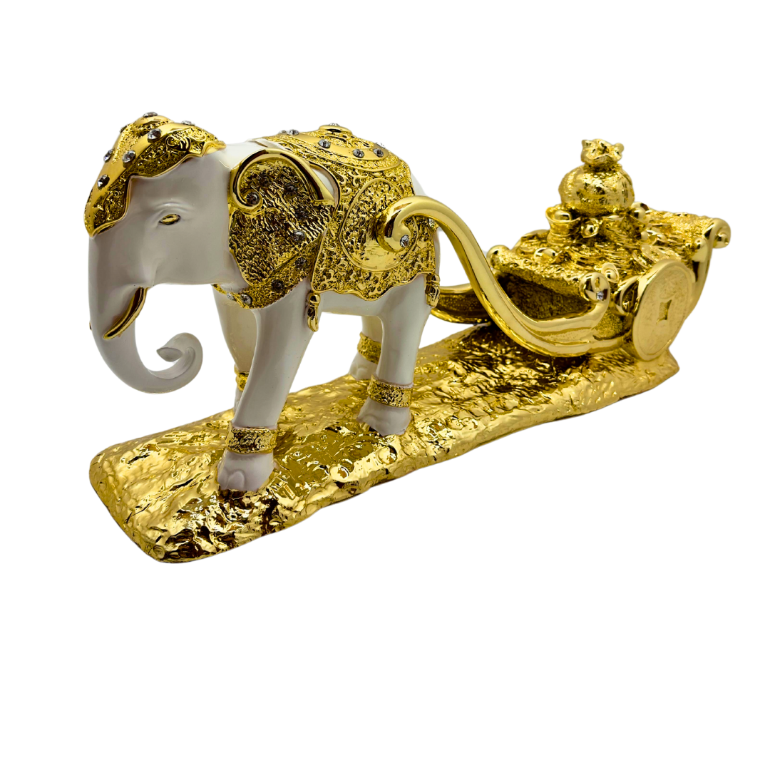 figura elefante carroza - color dorado blanco 23 x 62 cms Ref: SA2024