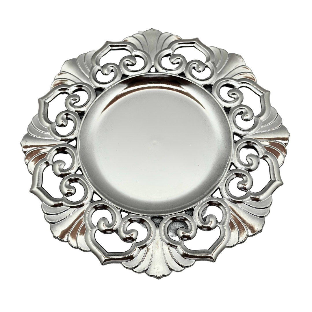 plato base decorativo plástico plateado 33 x 33 cms Ref: SA1209-11