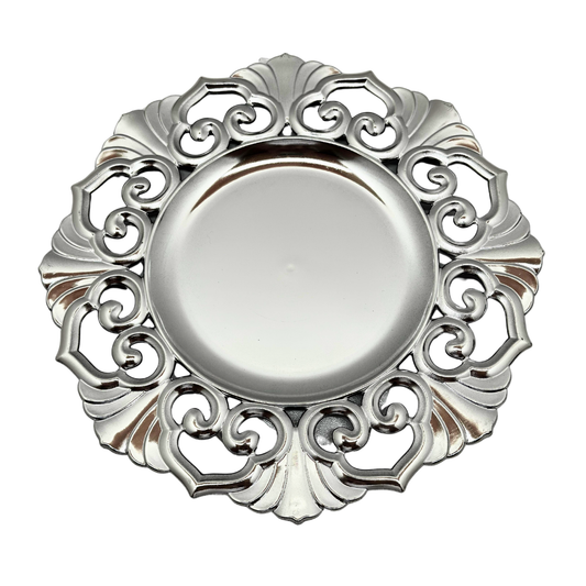 plato base decorativo plástico plateado 33 x 33 cms Ref: SA1209-11