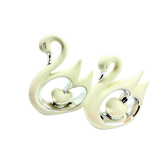 pareja de cisnes - blanco plateado en resina 26 x 21 cms 21 x 20 cms Ref: SA2503-346
