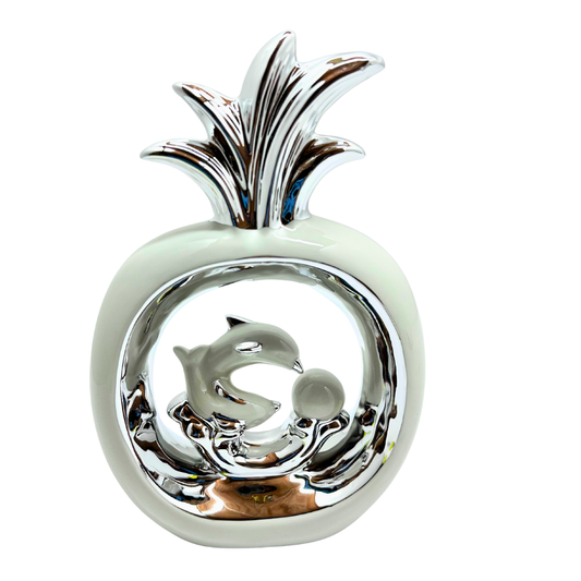 piña decorada centro de mesa - color blanco plateado - 29 cms x 19 cms SA2503-348