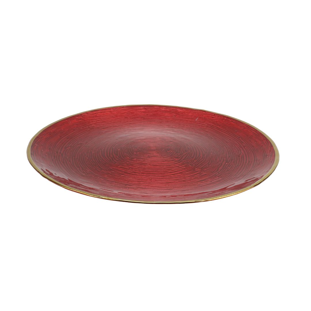 Plato de Vidrio Rojo Dorado de 32.5 cm ref: US0322-152