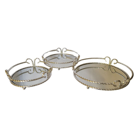 Bandeja Metálica con Espejo Plateada Unidad ref: JX-175S-G 36 cms de diametro
