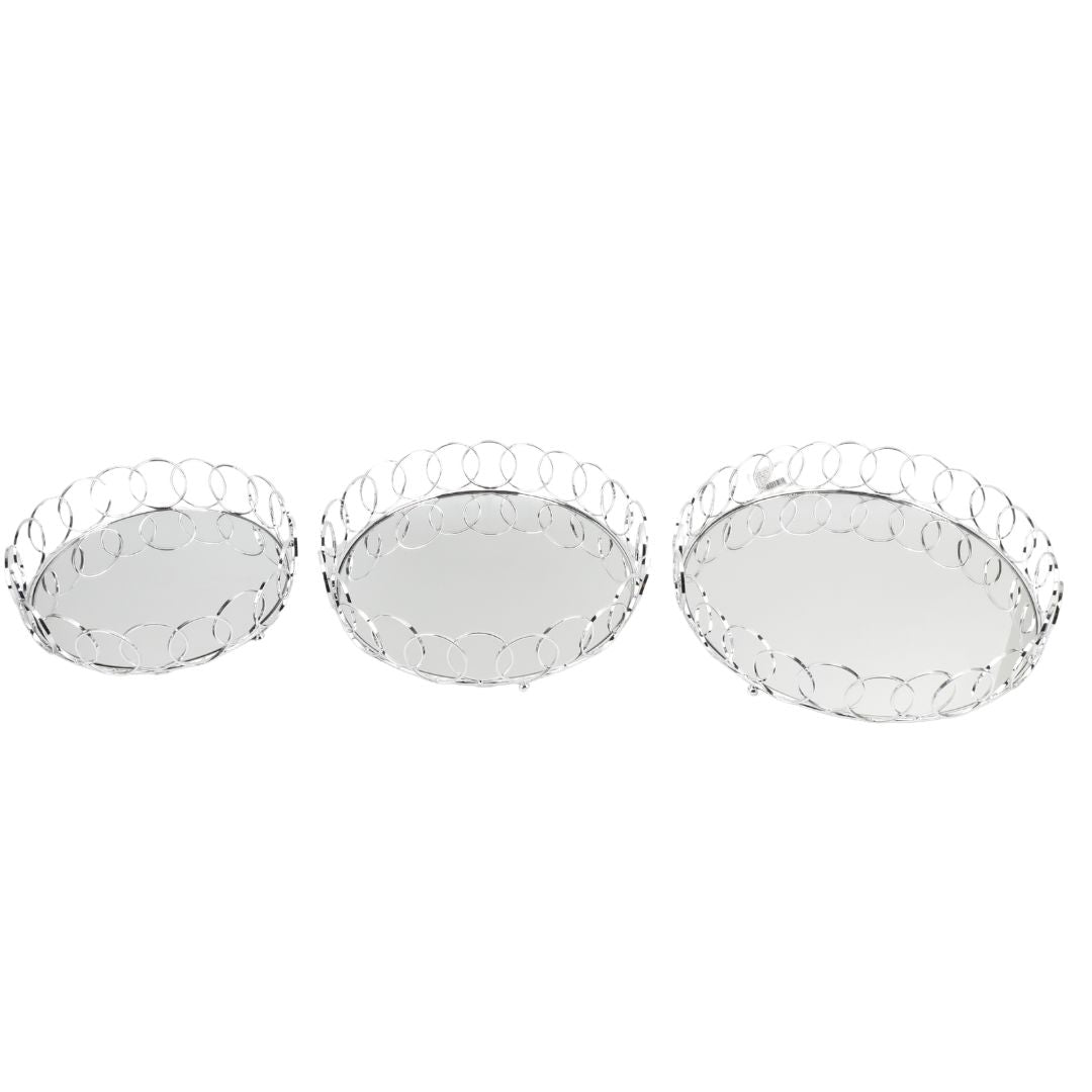 bandeja metálica plateada con espejo Unidad ref: JX-386S-G 36 cms de diámetro