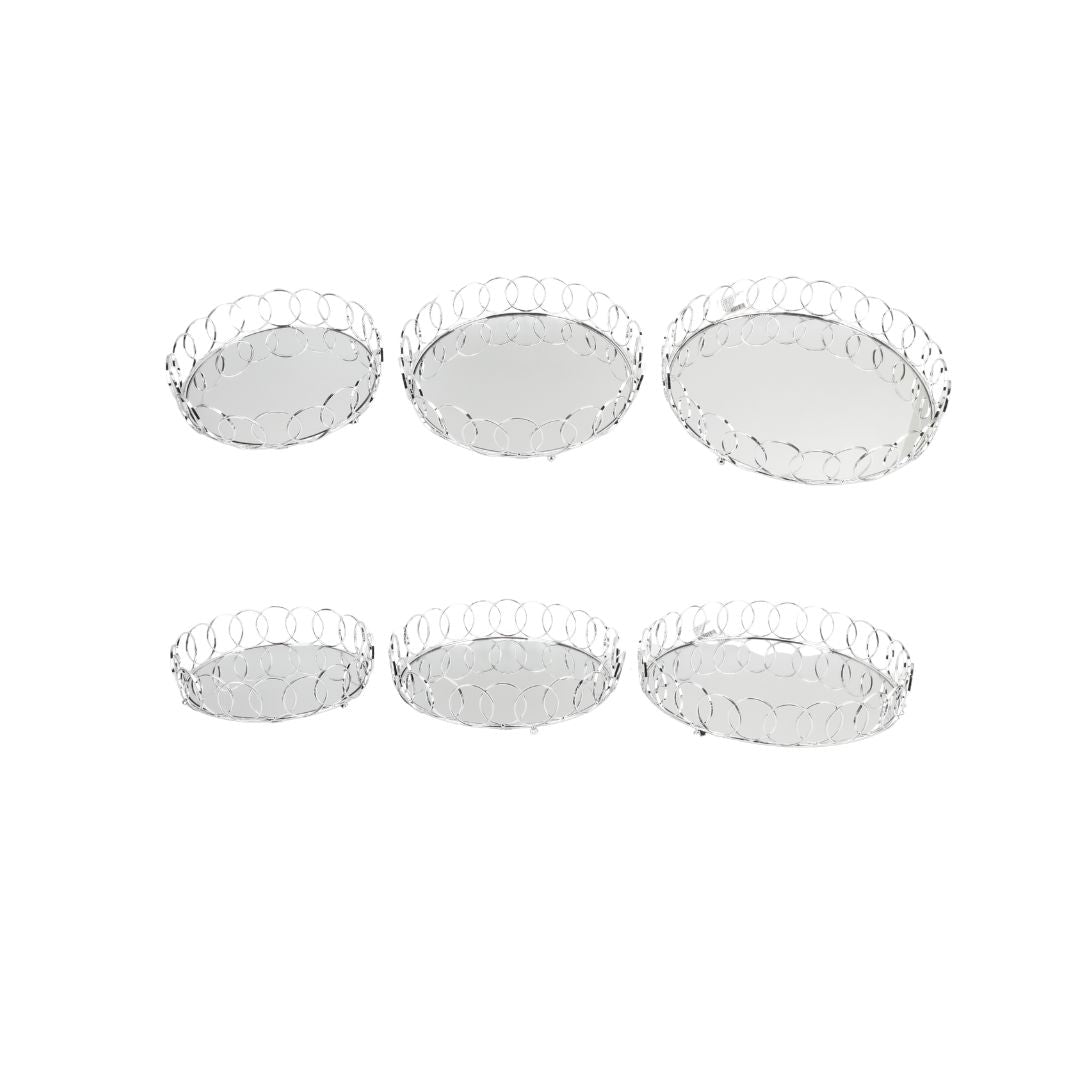 bandeja metálica plateada con espejo Unidad ref: JX-386S-G 36 cms de diámetro
