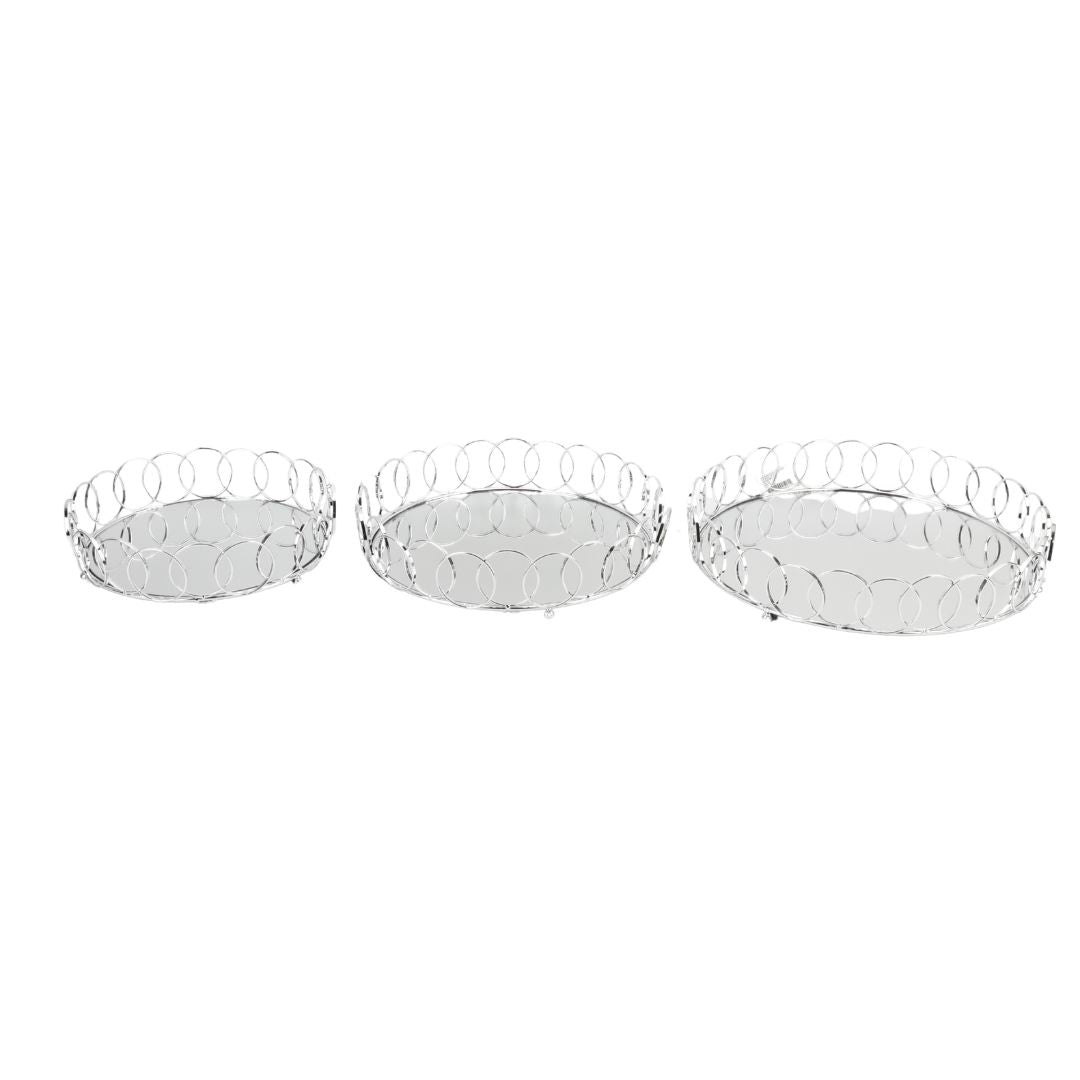bandeja metálica plateada con espejo Unidad ref: JX-386S-G 36 cms de diámetro