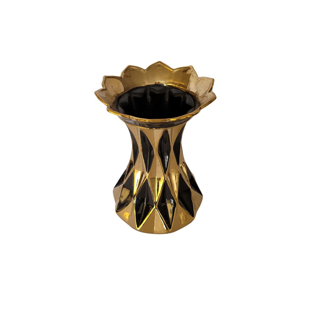 florero negro dorado boca floreada ref: 191202A 42 de alto x 22 de ancho cms