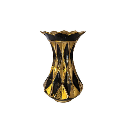 florero negro dorado boca floreada ref: 191202A 42 de alto x 22 de ancho cms